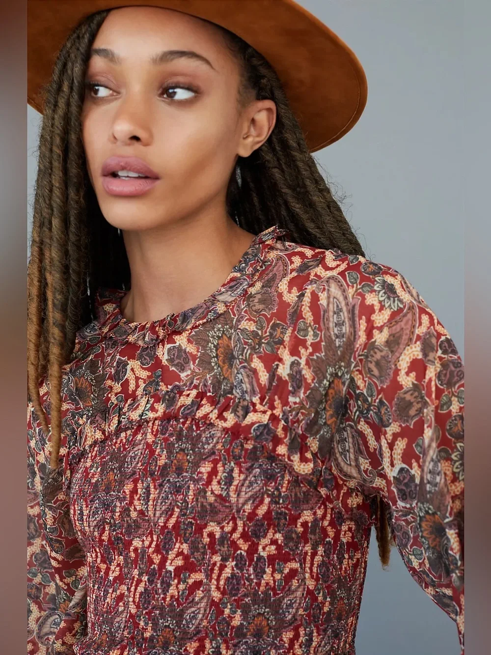 Anthropologie Let Me Be Paisley Iris Smocked Blouse Size 6